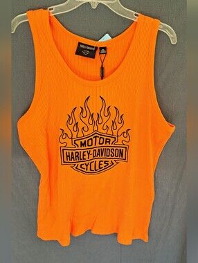 Harley-Davidson Black Flame Emblem Orange Ribbed Tank
